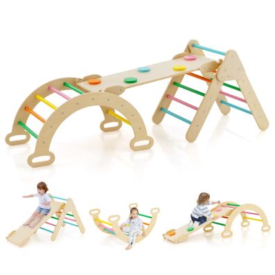 Dreieckiges Kletter-Spielzeugset aus Holz für Kleinkinder mit  Kletterdreieck Bunt - Costway