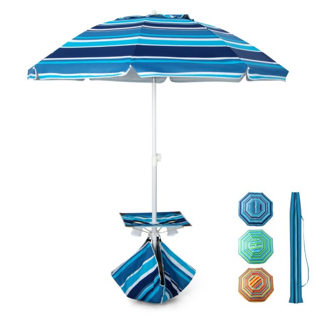 2 m Hoher Strandschirm mit Tisch & Sandsack Tragbarer Sonnenschirm  Marineblau - Costway