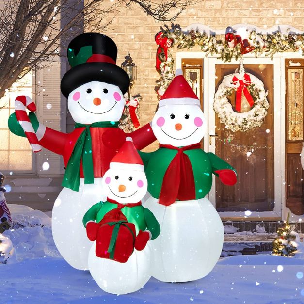 Weihnachtsdekoration Costway hohe Schneemannfamilie Bunt 200 cm mit - aufblasbare LED-Lichtern