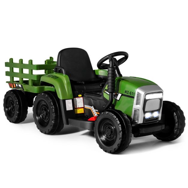 COSTWAY 12V Elektro Traktor für Kinder mit abnehmbarem Anhanger