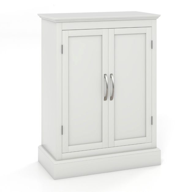 Badezimmerschrank x 60 cm Ablagen Verstellbaren 81 2 Kommode Holz mit 32 Costway Badezimmer - Weiß x