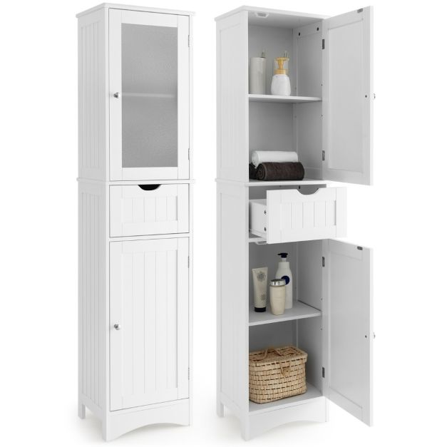 Badezimmerschrank mit 2 Türen 40 - 30 cm & Freistehender 170 x Hochschrank x Costway Schublade Weiß 1