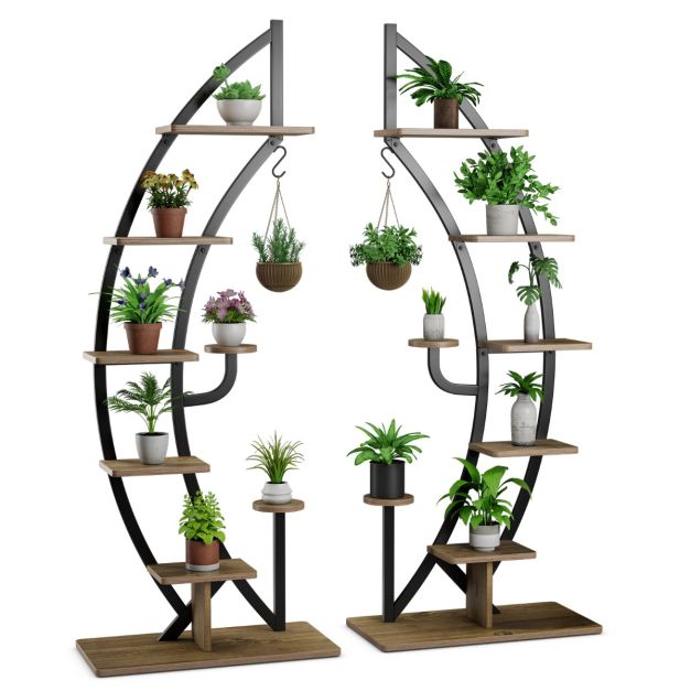 Blumenregal 6-Stufiger Metall-Pflanzenständer in Halbmondform - (2 Stück) Costway