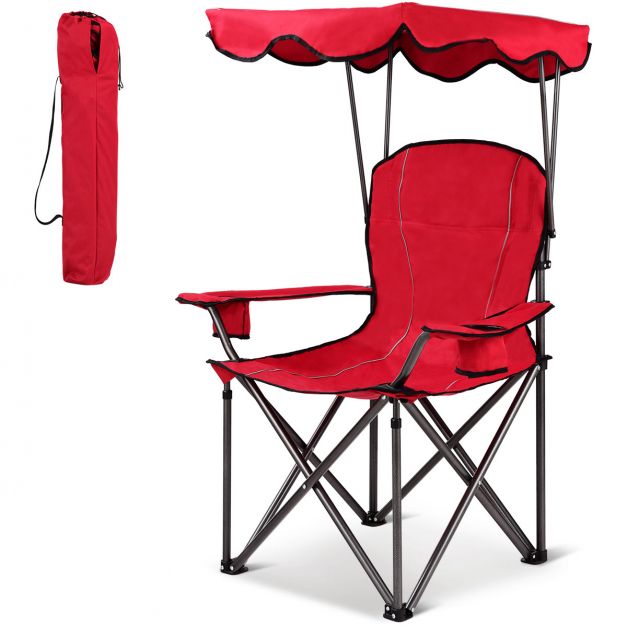 Klappbarer Angelstuhl mit Getränkehalter für Terrasse Strand Camping 96,5 x  67,5 x 130 cm Rot
