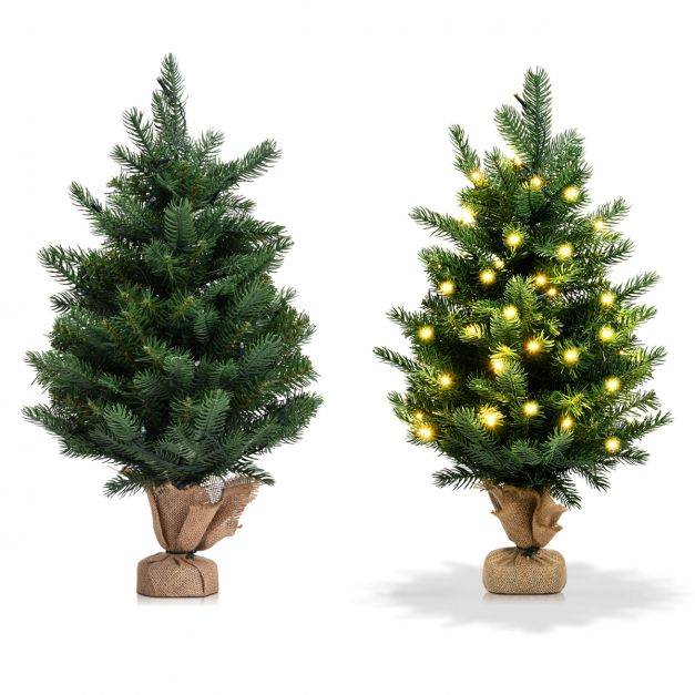 Timer-Funktion 60 LED-Leuchten Grün - Tisch mit und Costway Künstlicher cm Weihnachtsbaum