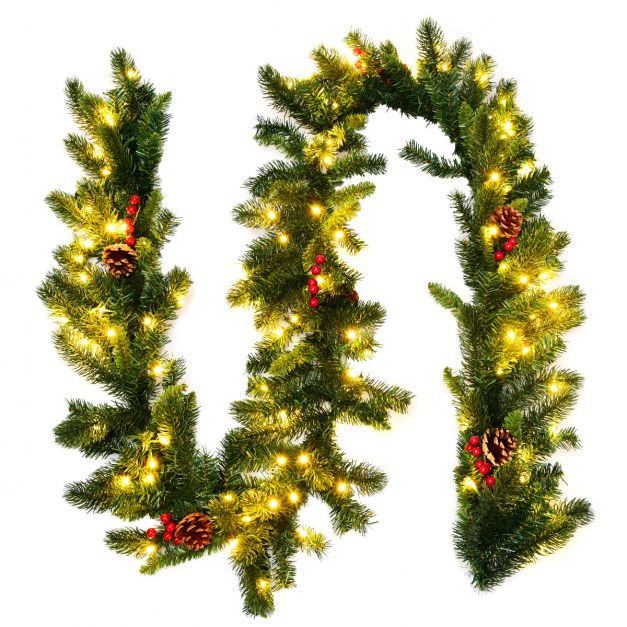 270 cm lange beleuchtete Weihnachts-Girlande Künstliche Weihnachtsgirlande  Tannengirlande Grün - Costway