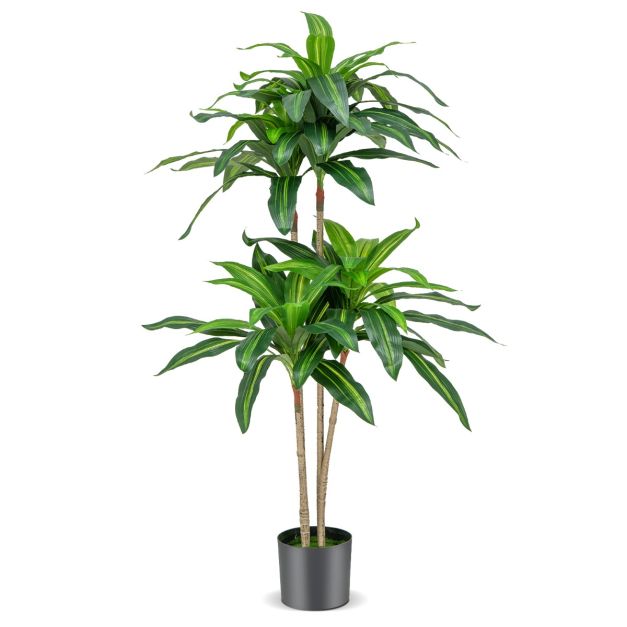 Kunstpflanze 140 Dracena Blättern Künstliche Grün Kunstbaum mit Costway Palme & Pflanze Topf - cm 92
