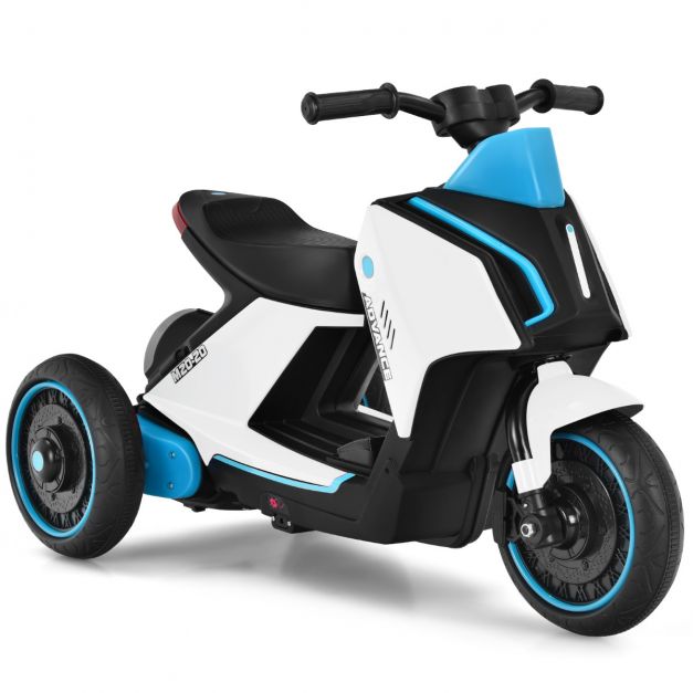 Elektrischer 6V Motorroller für Kinder mit Scheinwerfer 80,5 x 41 x 51,5 cm  Weiß + Schwarz + Blau - Costway
