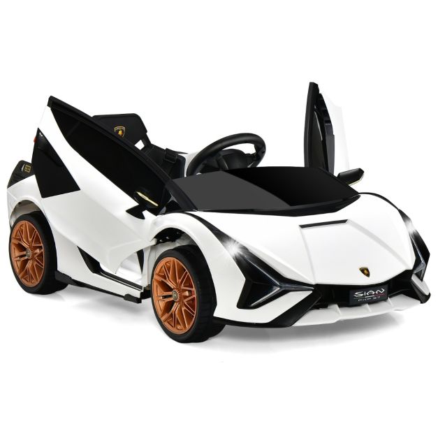 12V Lamborghini Kinder Elektroauto mit 2,4G-Fernbedienung Kinderauto  3-5km/h mit MP3 Weiß