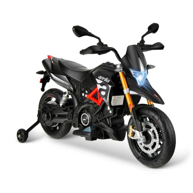 12V Aprilia Kinder Motorrad mit Stützrädern & Musik & Hupe & LED  Scheinwerfer Grau - Costway