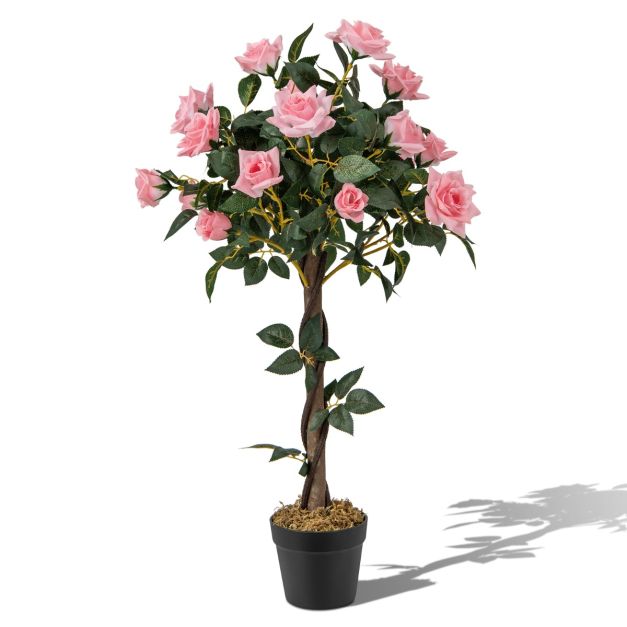 93 cm Rosenbaum mit mit Stamm & Blüten Costway Kiefernrosen 21 Natürlicher - Kunstbaum