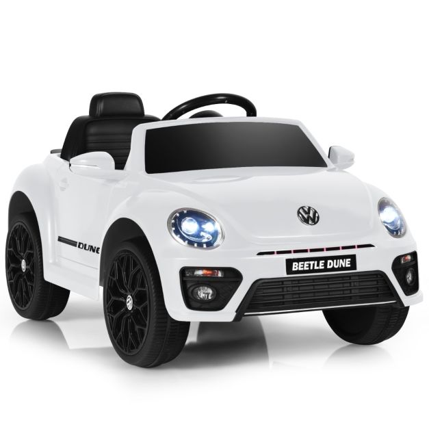 VW Beetle Kinderauto mit Musik & 2 Beleuchtungsmodi inkl. 2,4G  Fernbedienung Weiß
