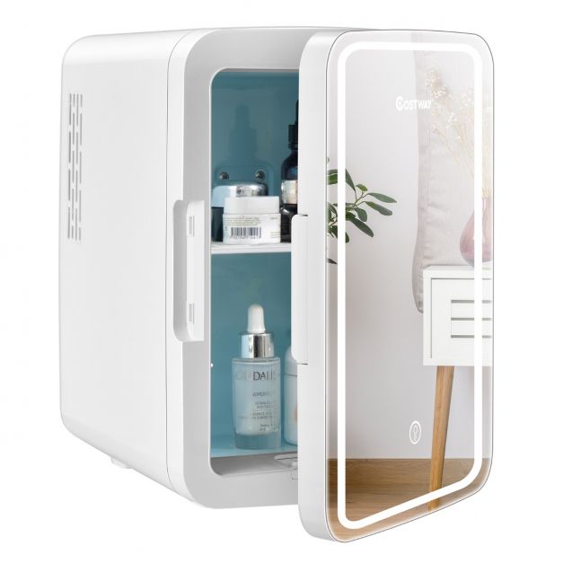 Mini-Kühlschrank 10 L tragbarer Kühlschrank mit LED-Spiegel 23 x 28 x 34 cm  Weiß - Costway
