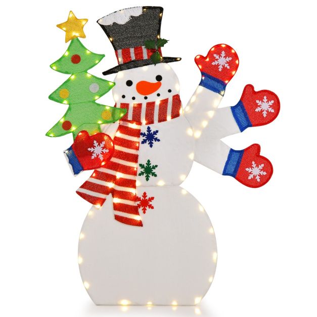 123 cm LED Weihnachtsdeko LEDs 140 Schneemann mit - Warmweiß Winkender Hand & Costway