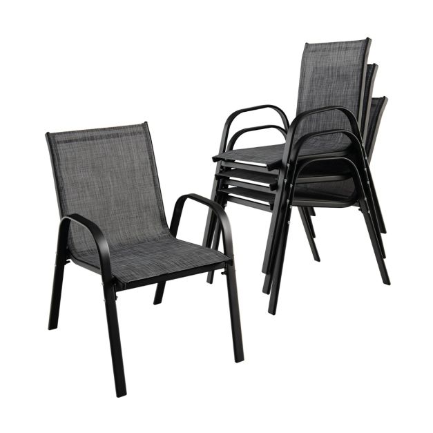 2er Set Stapelbare Gartenstühle aus 55 83 Costway 67 x & - Metallgestell Textilene cm x