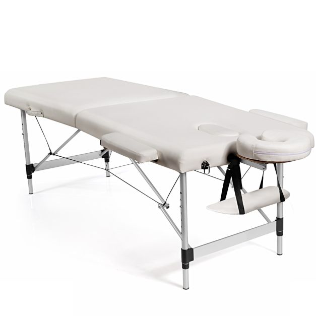 Alu Massagetisch mit Tragetasche 2-Fach und Armlehnen Costway Faltbares abnehmbarer Massagebett mit Kopfstütze 