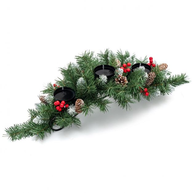 Weihnachtlicher Tischschmuck Festlicher Kandelaber - 28 Grün mit x 3 Kerzenhaltern 80 cm x Costway 20